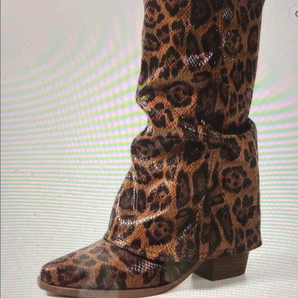 SHEIN Brown & Black Stacked Heel Tall Shaft Leopard Print Women's Boots - NWOT - Picture 5 of 12